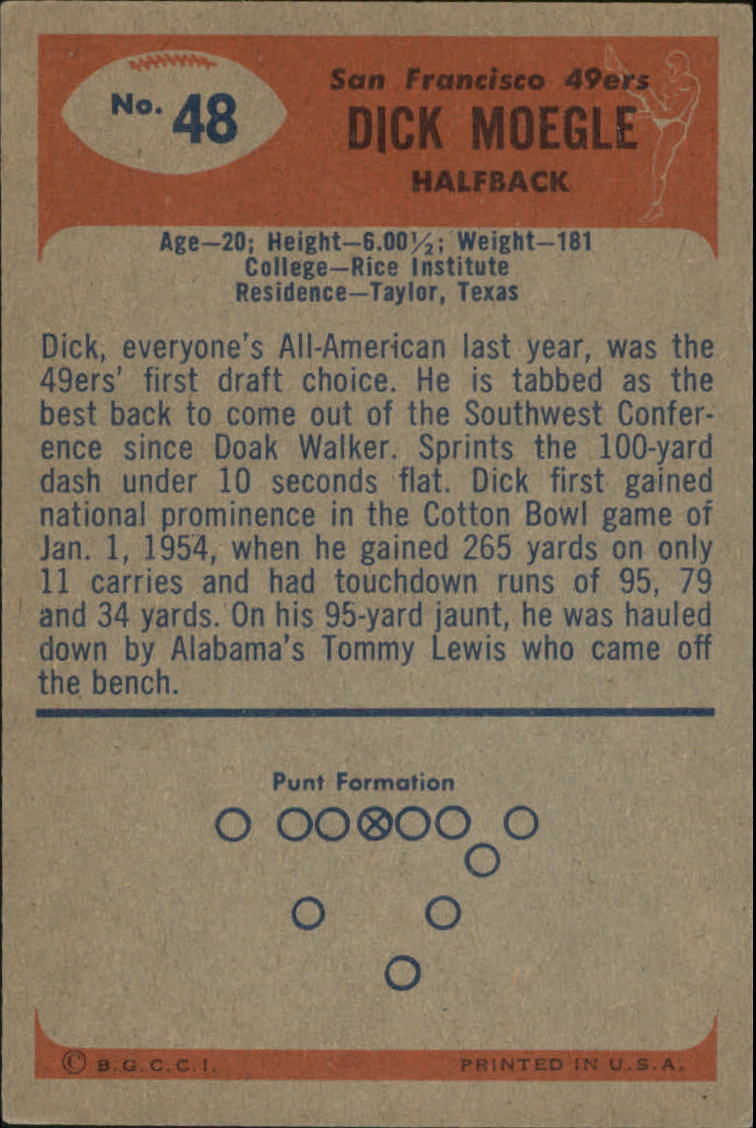 1955 Bowman #48 Dick Moegle RC back image