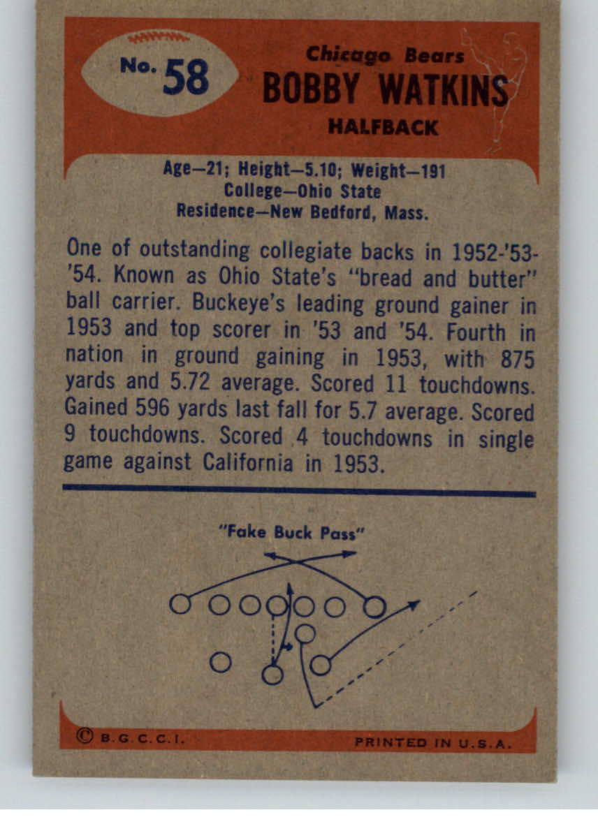 1955 Bowman #58 Bobby Watkins RC back image