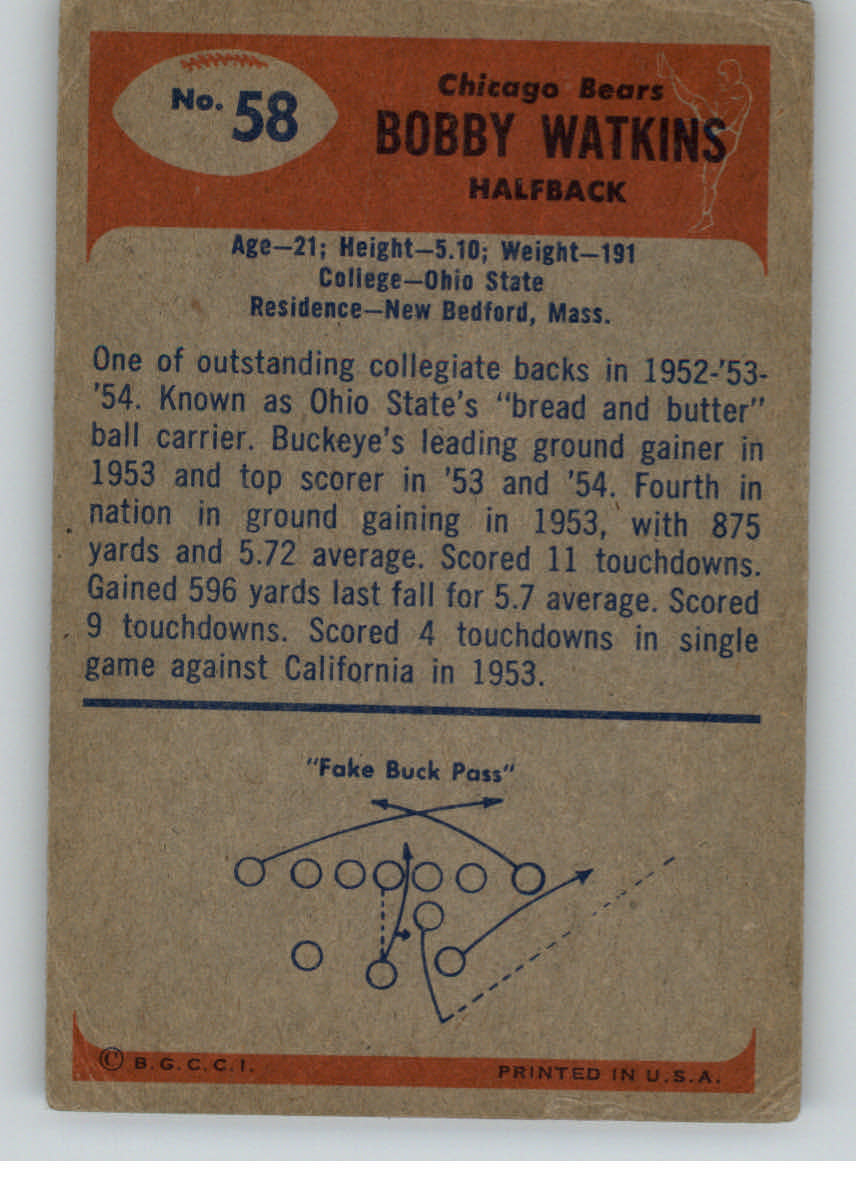 1955 Bowman #58 Bobby Watkins RC back image