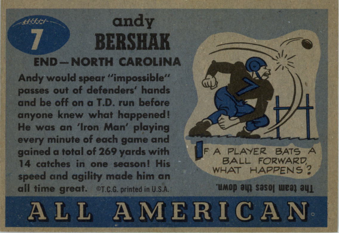 1955 Topps All American #7 Andy Bershak RC back image
