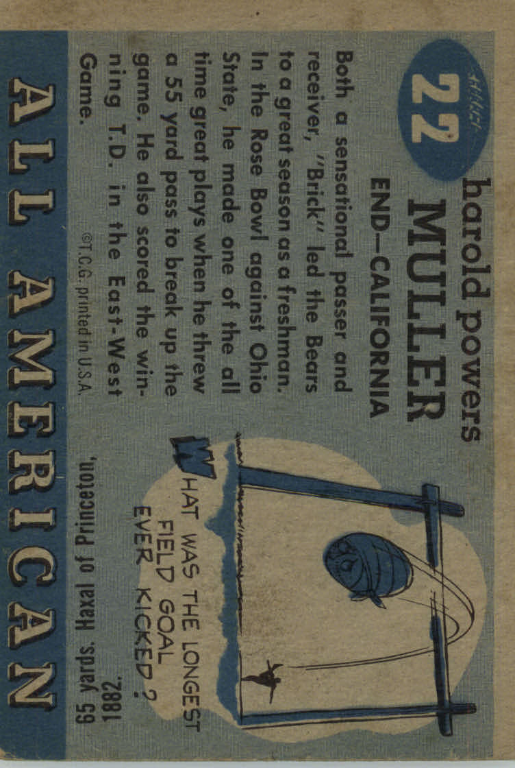 1955 Topps All American #22 Brick Muller RC back image