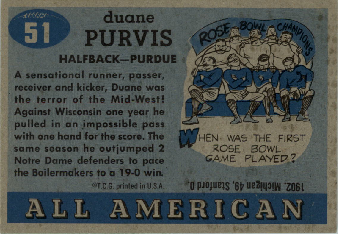 1955 Topps All American #51 Duane Purvis SP RC back image