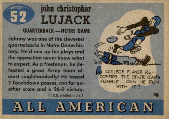 1955 Topps All American #52 Johnny Lujack back image