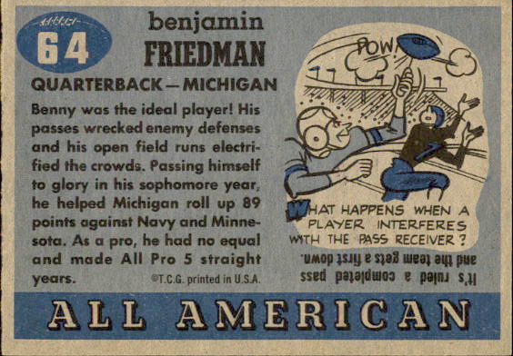 1955 Topps All American #64 Benny Friedman RC back image