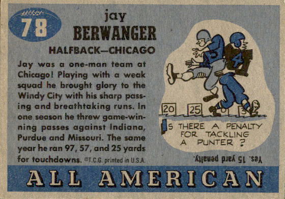 1955 Topps All American #78 Jay Berwanger RC back image