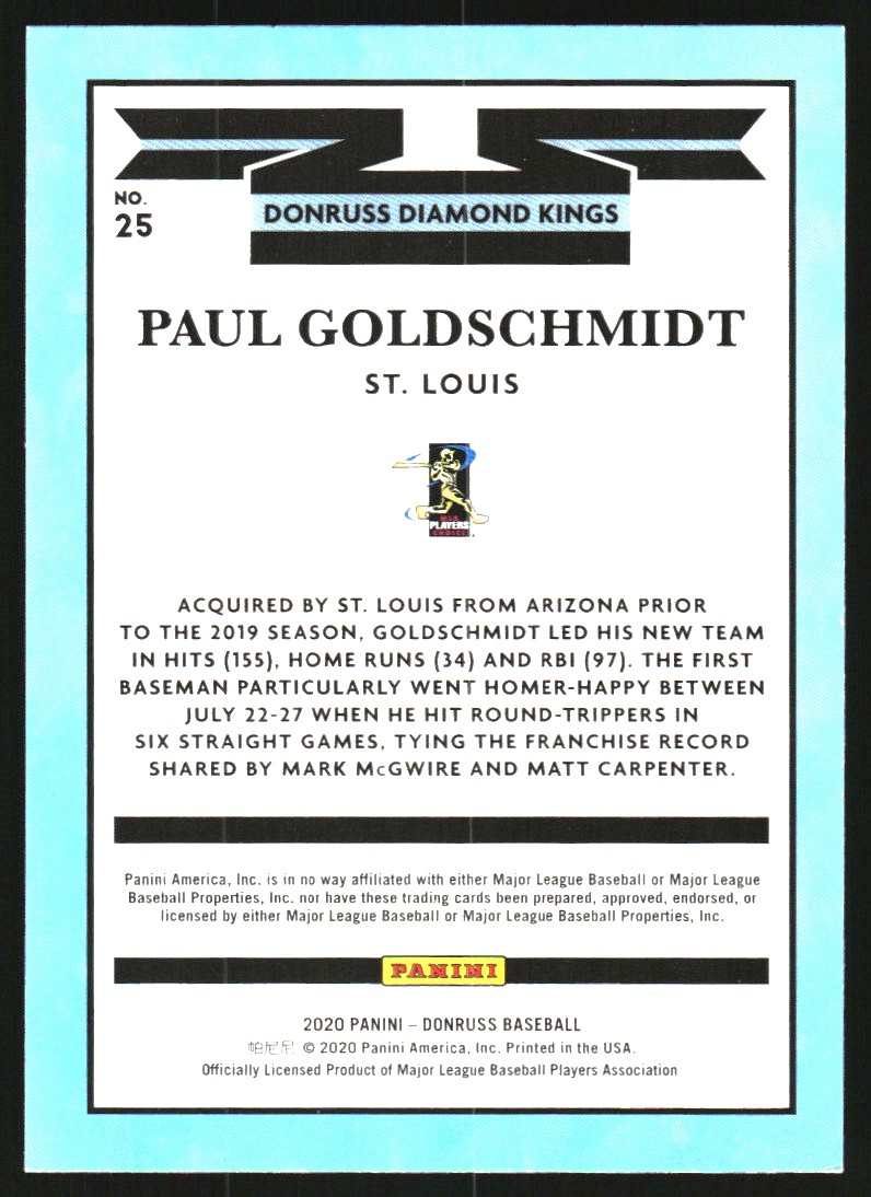 2020 Donruss Holo Pink #25 Paul Goldschmidt DK back image