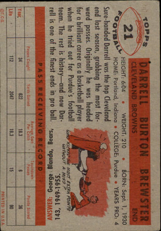 1956 Topps #21 Darrel Brewster back image