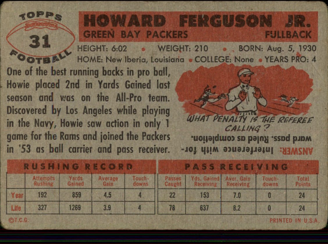 1956 Topps #31 Howard Ferguson back image