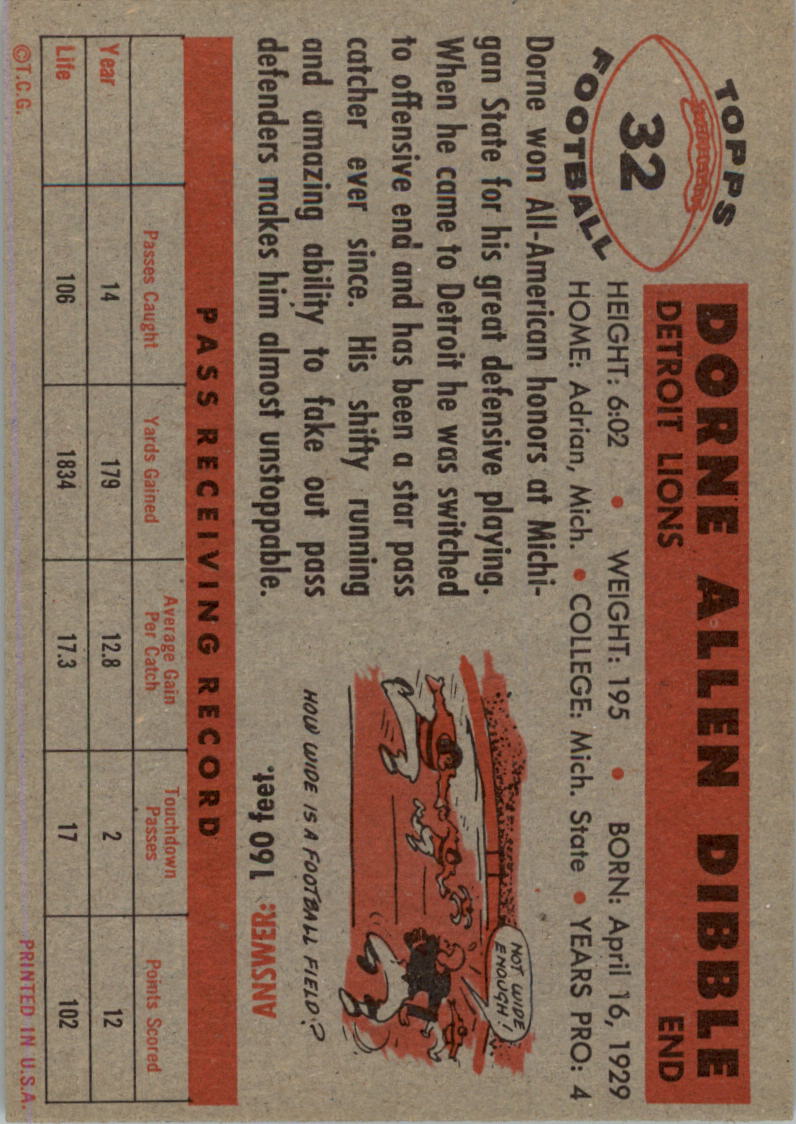 1956 Topps #32 Dorne Dibble back image