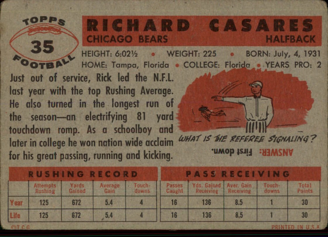 1956 Topps #35 Rick Casares back image