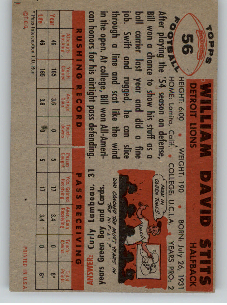 1956 Topps #56 Bill Stits back image