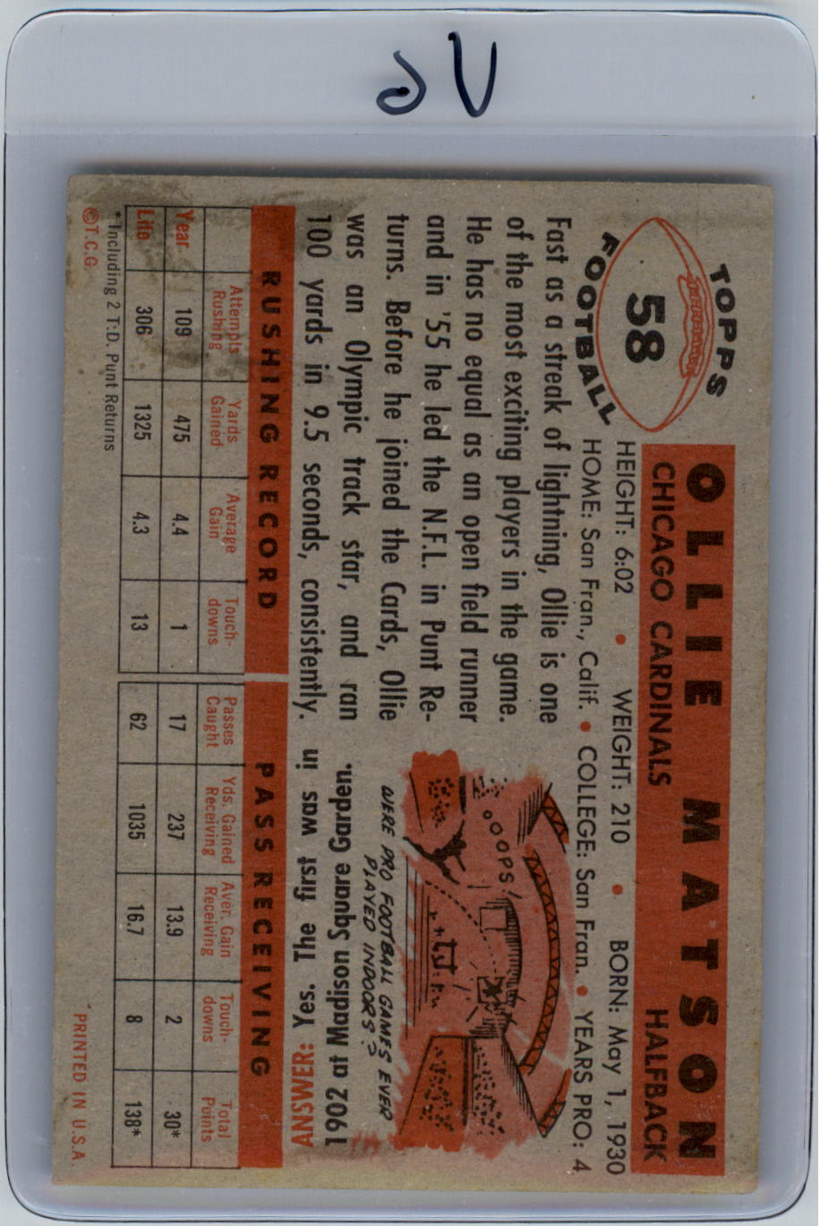 1956 Topps #58 Ollie Matson SP back image