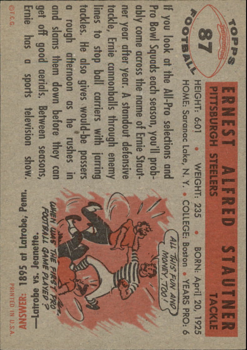 1956 Topps #87 Ernie Stautner back image