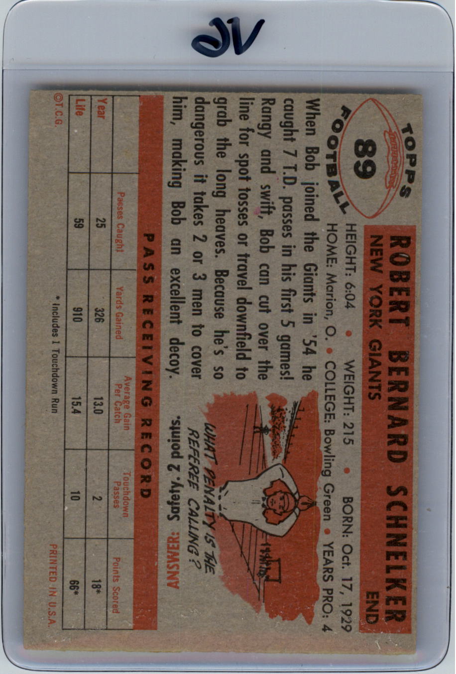 1956 Topps #89 Bob Schnelker RC back image