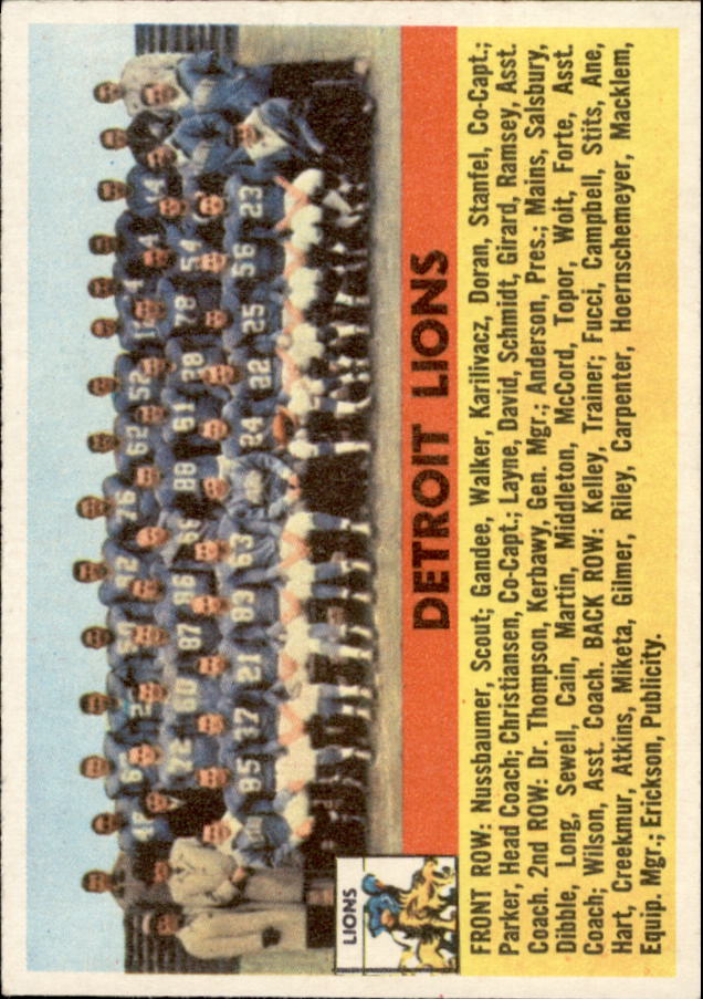 1956 Topps #92 Detroit Lions