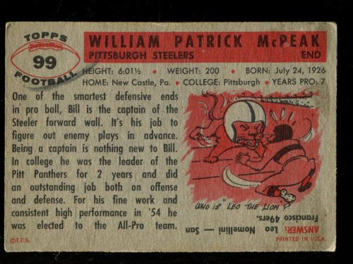 1956 Topps #99 Bill McPeak back image