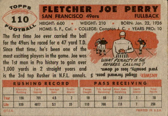 1956 Topps #110 Joe Perry back image