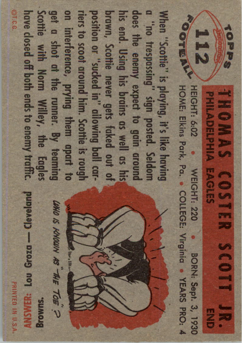 1956 Topps #112 Tom Scott back image