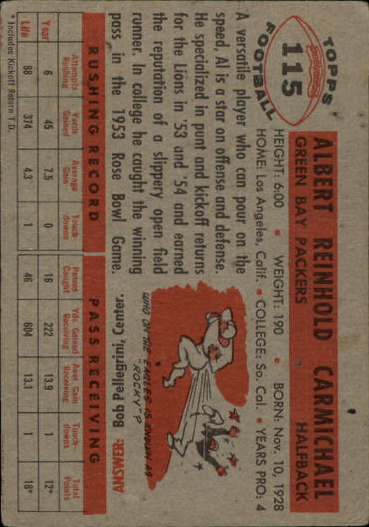 1956 Topps #115 Al Carmichael back image