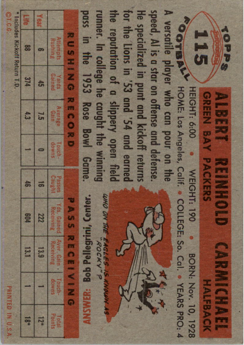 1956 Topps #115 Al Carmichael back image
