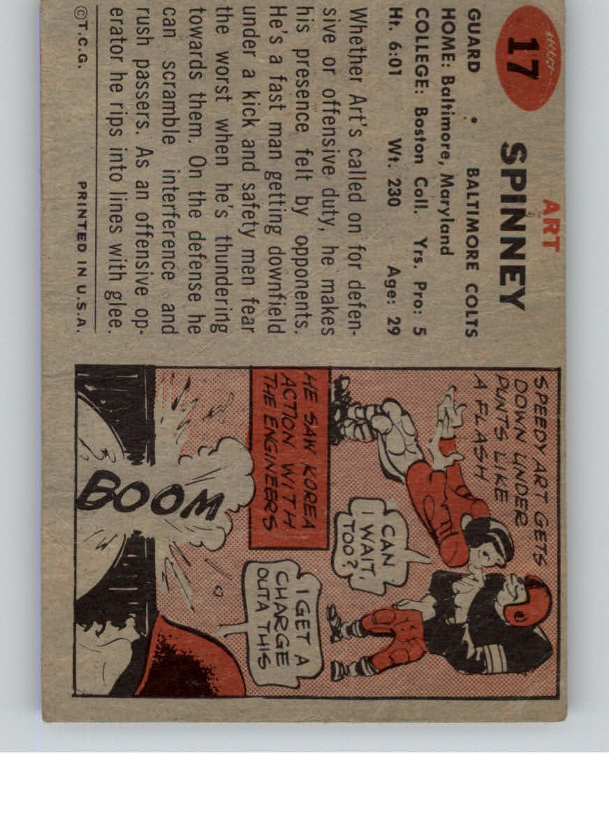 1957 Topps #17 Art Spinney back image