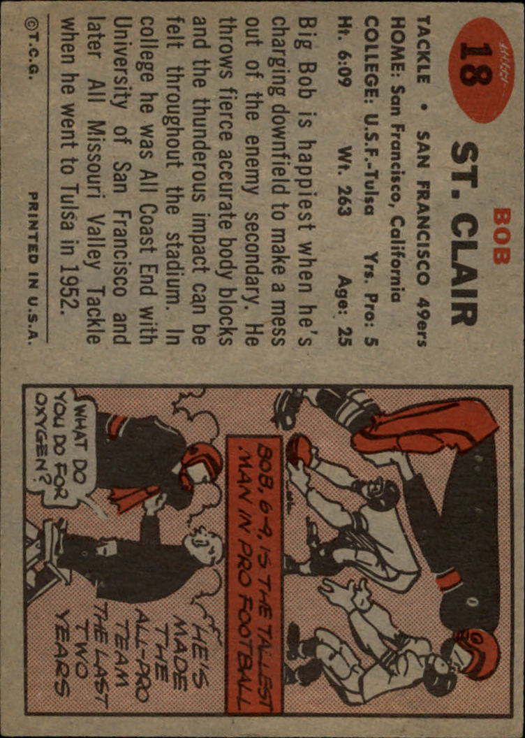 1957 Topps #18 Bob St. Clair back image