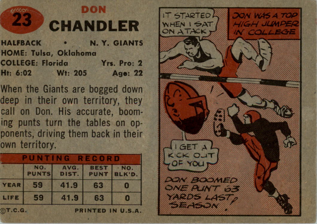 1957 Topps #23 Don Chandler RC back image