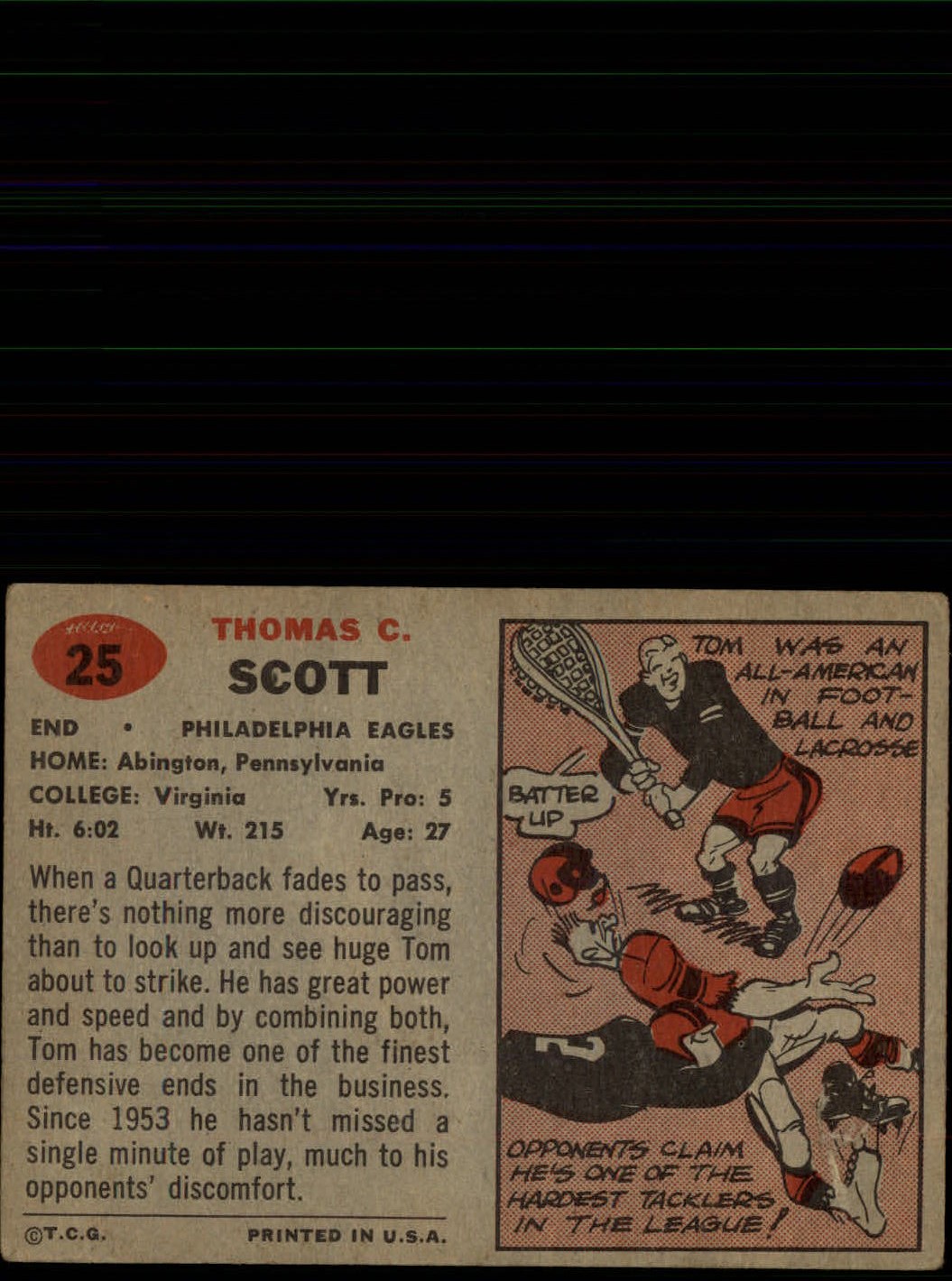 1957 Topps #25 Tom Scott back image