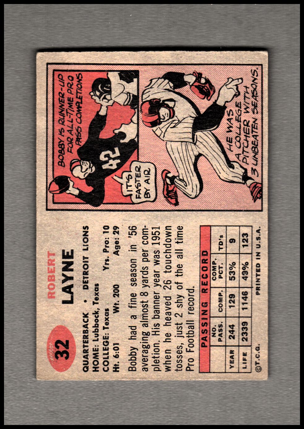 1957 Topps #32 Bobby Layne back image