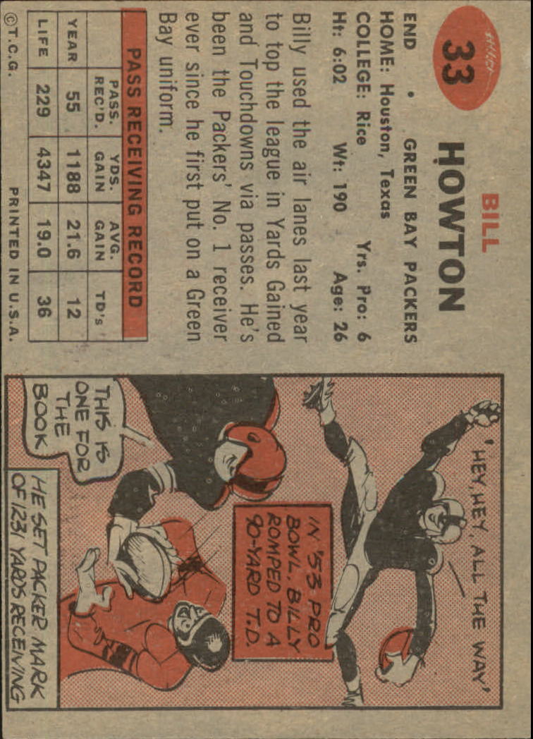 1957 Topps #33 Billy Howton back image