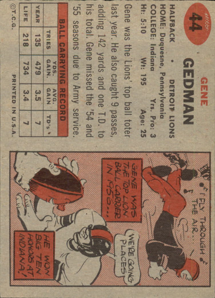 1957 Topps #44 Gene Gedman RC back image