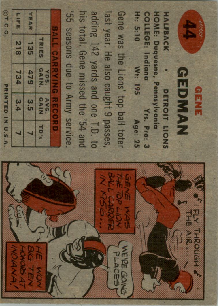 1957 Topps #44 Gene Gedman RC back image