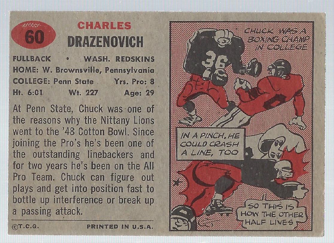 1957 Topps #60 Chuck Drazenovich back image