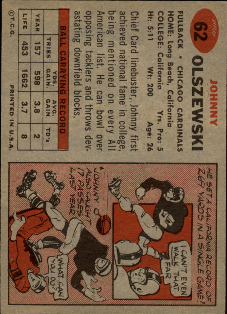 1957 Topps #62 John Olszewski back image