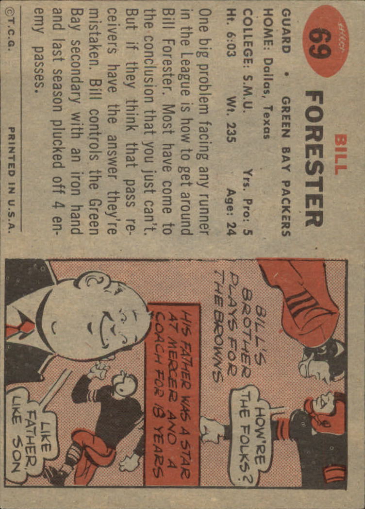 1957 Topps #69 Bill Forester back image
