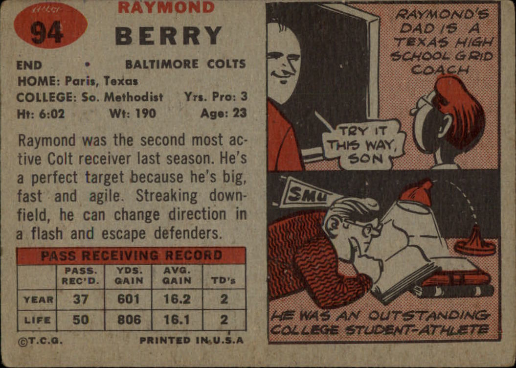 1957 Topps #94 Raymond Berry RC back image