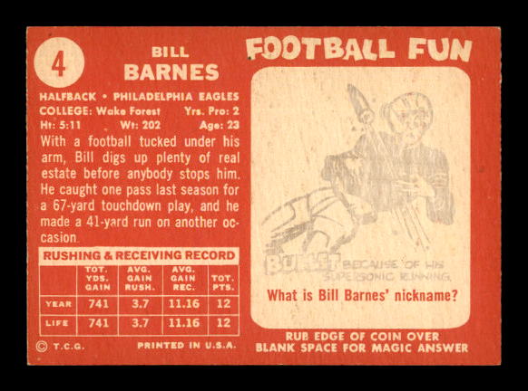 1958 Topps #4 Bill Barnes RC back image