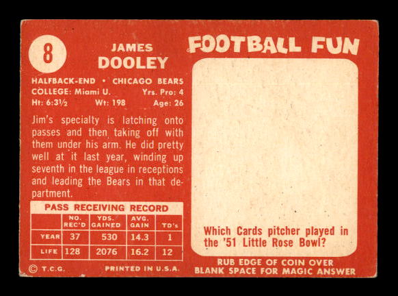 1958 Topps #8 Jim Dooley back image