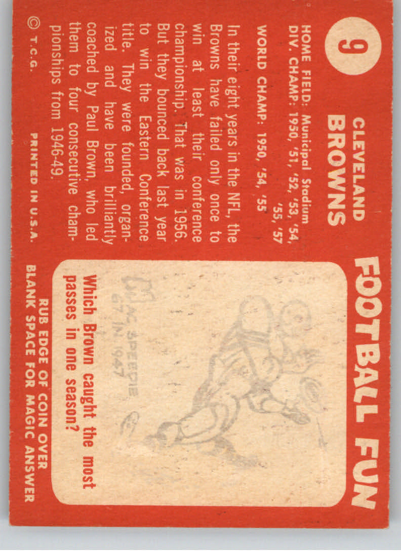 1958 Topps #9 Cleveland Browns back image