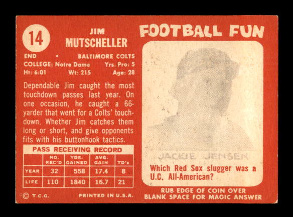 1958 Topps #14 Jim Mutscheller back image