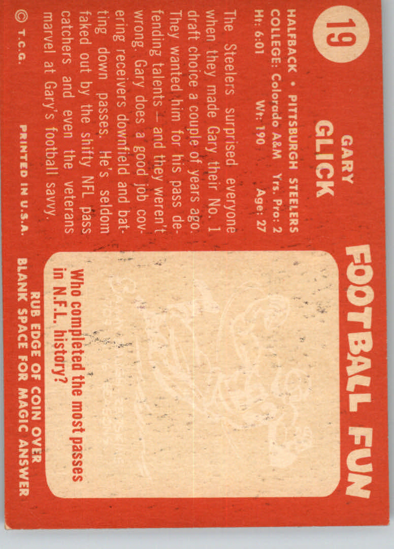 1958 Topps #19 Gary Glick RC back image