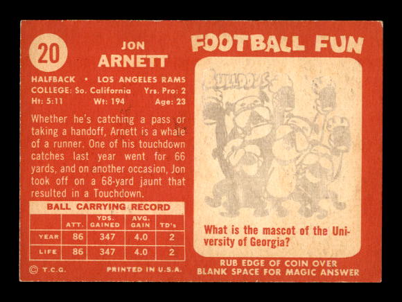 1958 Topps #20 Jon Arnett RC back image