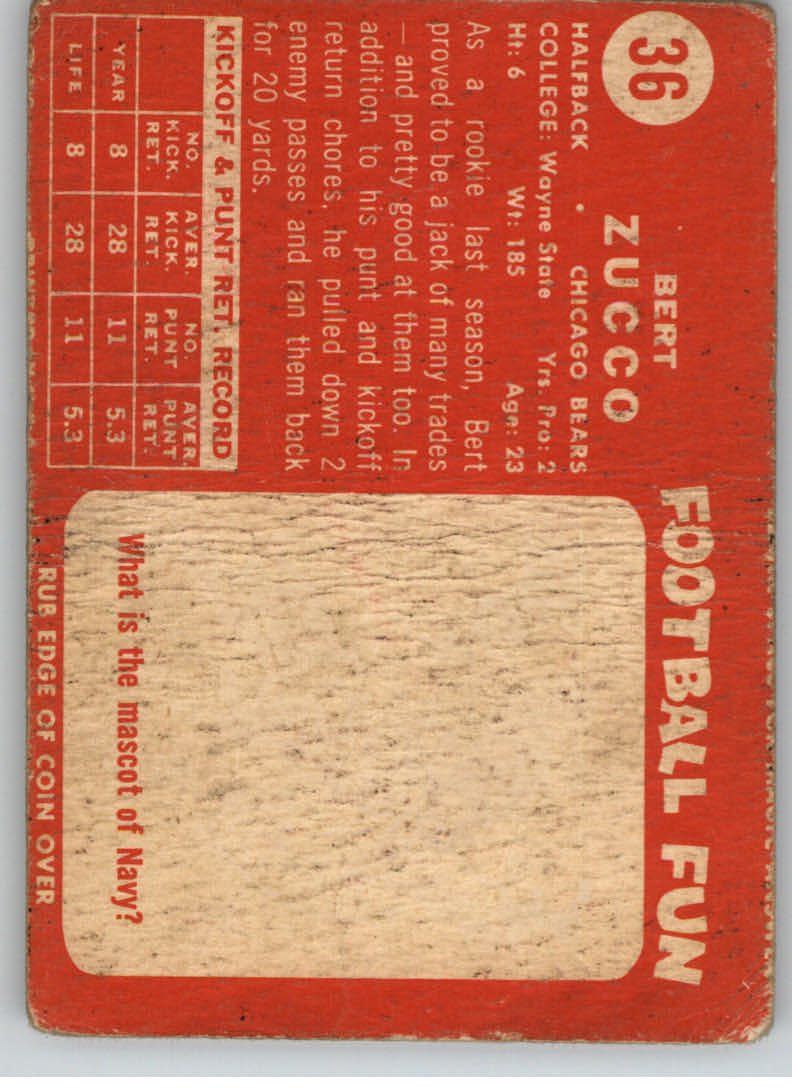 1958 Topps #36 Bert Vic Zucco RC back image