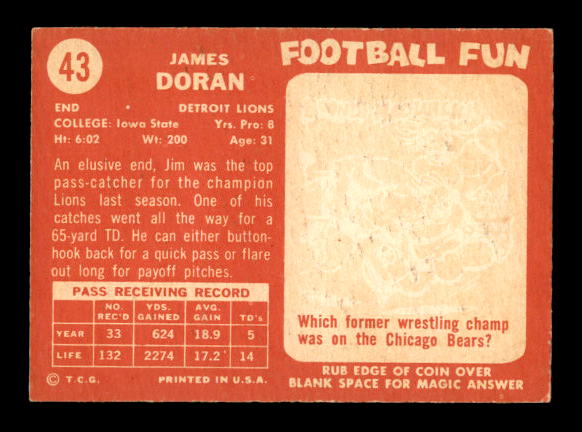 1958 Topps #43 Jim Doran back image