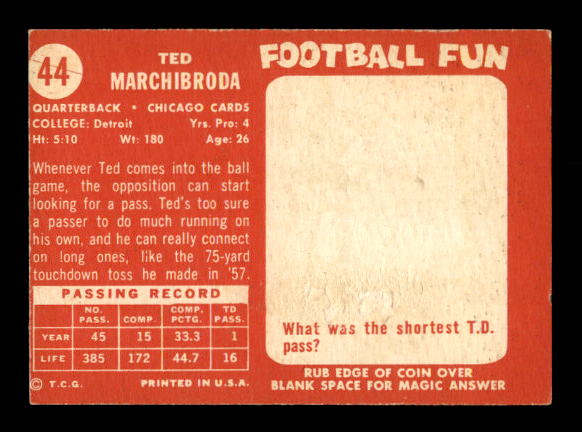 1958 Topps #44 Ted Marchibroda back image
