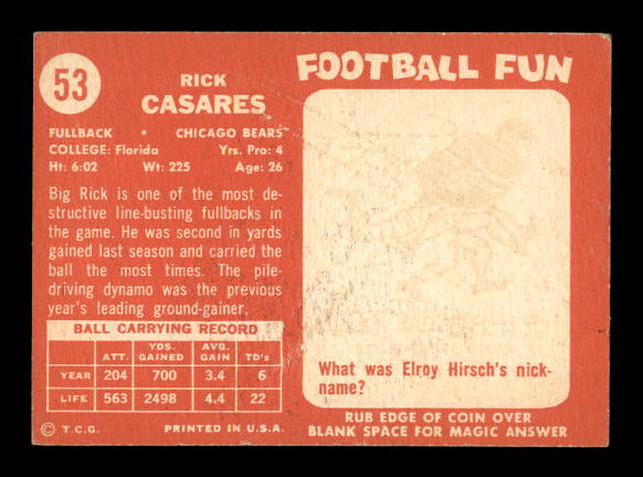 1958 Topps #53 Rick Casares back image