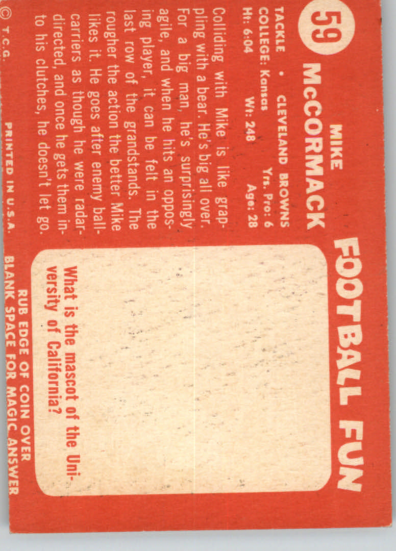 1958 Topps #59 Mike McCormack back image