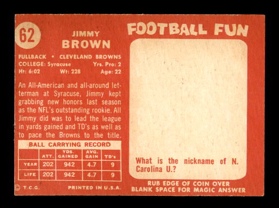 1958 Topps #62 Jim Brown RC back image