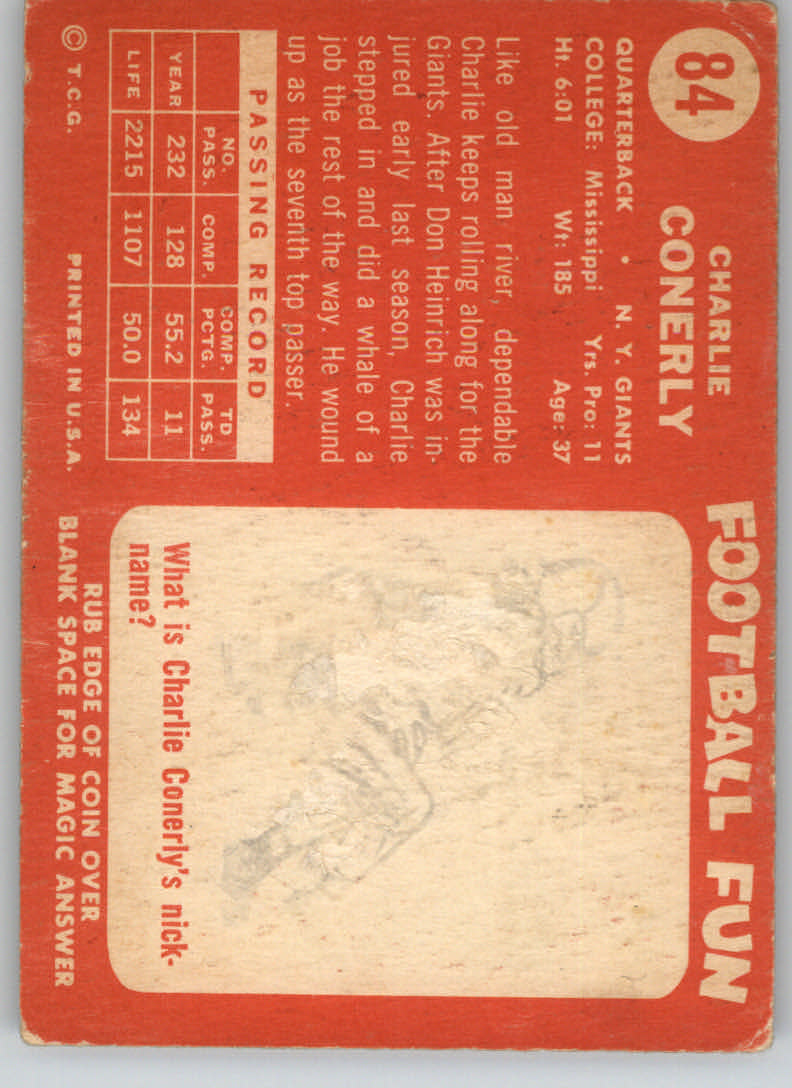1958 Topps #84 Charley Conerly back image