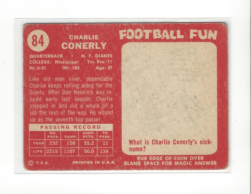1958 Topps #84 Charley Conerly back image